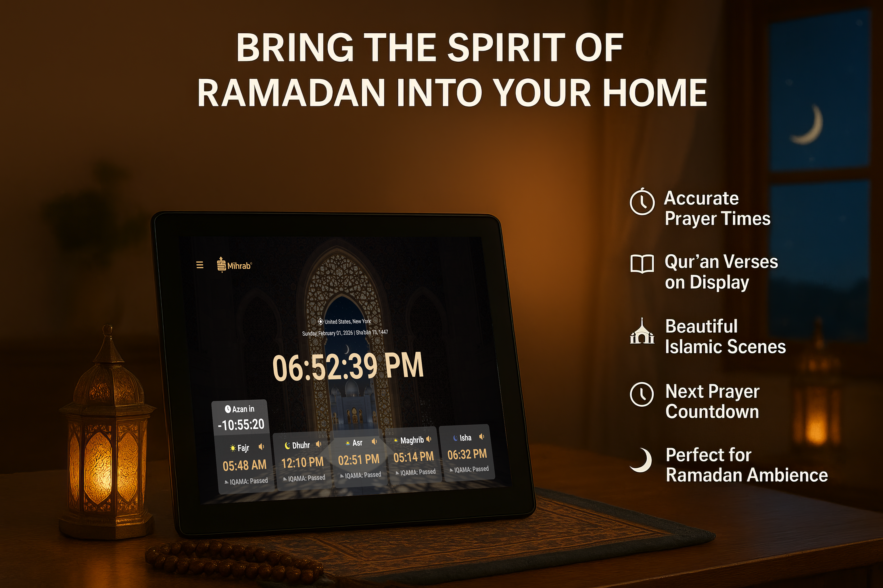 Mehran Clock Mihrab Digital Azan Clock – Premium Islamic Prayer Clock & Athan Speak